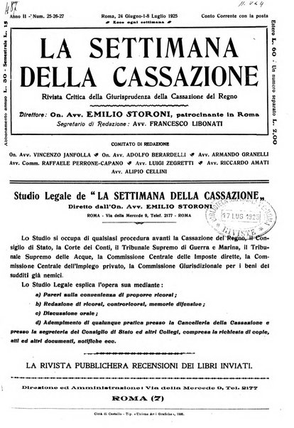 La settimana della Cassazione settimanale di giurisprudenza, legislazione, vita forense