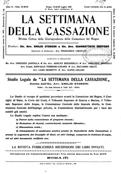 La settimana della Cassazione settimanale di giurisprudenza, legislazione, vita forense