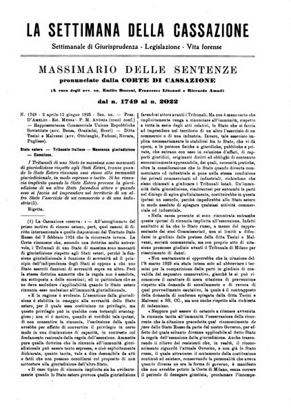 La settimana della Cassazione settimanale di giurisprudenza, legislazione, vita forense