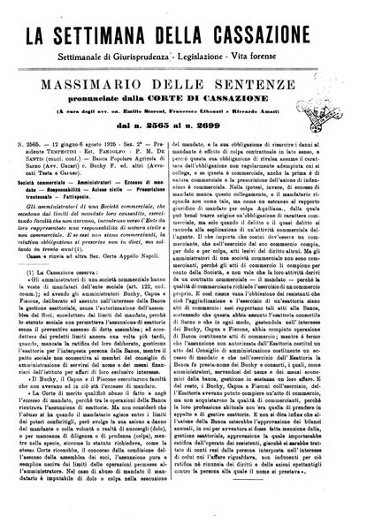 La settimana della Cassazione settimanale di giurisprudenza, legislazione, vita forense