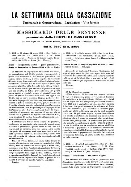 La settimana della Cassazione settimanale di giurisprudenza, legislazione, vita forense