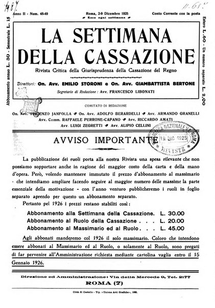 La settimana della Cassazione settimanale di giurisprudenza, legislazione, vita forense