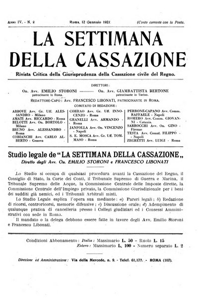 La settimana della Cassazione settimanale di giurisprudenza, legislazione, vita forense