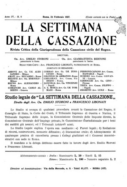 La settimana della Cassazione settimanale di giurisprudenza, legislazione, vita forense