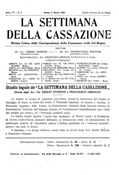 La settimana della Cassazione settimanale di giurisprudenza, legislazione, vita forense