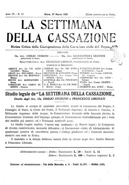 La settimana della Cassazione settimanale di giurisprudenza, legislazione, vita forense