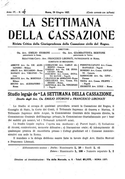 La settimana della Cassazione settimanale di giurisprudenza, legislazione, vita forense