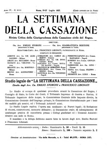 La settimana della Cassazione settimanale di giurisprudenza, legislazione, vita forense