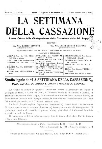 La settimana della Cassazione settimanale di giurisprudenza, legislazione, vita forense