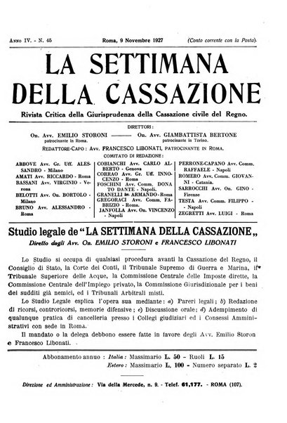 La settimana della Cassazione settimanale di giurisprudenza, legislazione, vita forense