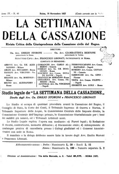 La settimana della Cassazione settimanale di giurisprudenza, legislazione, vita forense