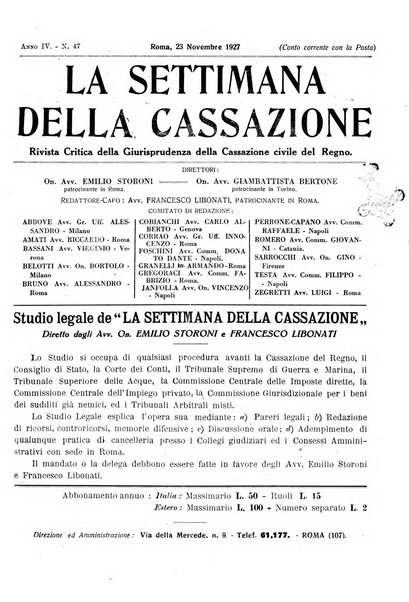 La settimana della Cassazione settimanale di giurisprudenza, legislazione, vita forense