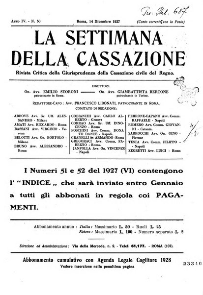 La settimana della Cassazione settimanale di giurisprudenza, legislazione, vita forense