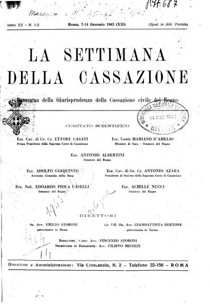 La settimana della Cassazione settimanale di giurisprudenza, legislazione, vita forense