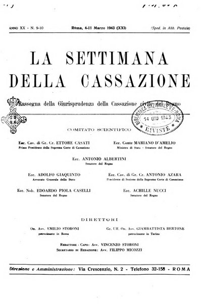 La settimana della Cassazione settimanale di giurisprudenza, legislazione, vita forense