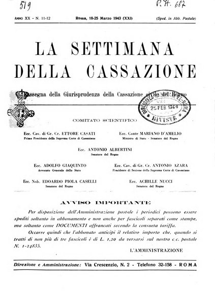 La settimana della Cassazione settimanale di giurisprudenza, legislazione, vita forense