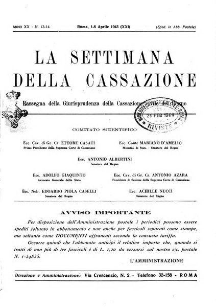 La settimana della Cassazione settimanale di giurisprudenza, legislazione, vita forense