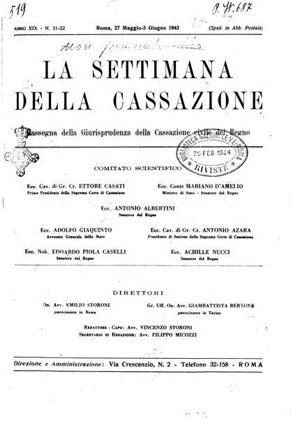 La settimana della Cassazione settimanale di giurisprudenza, legislazione, vita forense