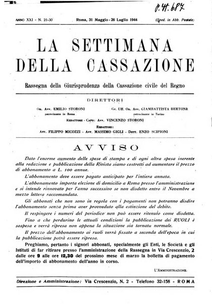 La settimana della Cassazione settimanale di giurisprudenza, legislazione, vita forense