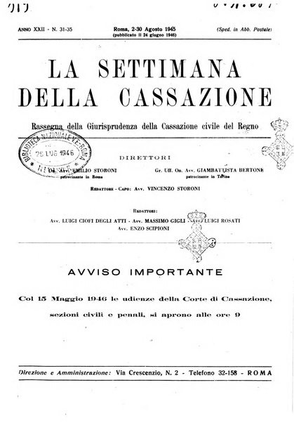 La settimana della Cassazione settimanale di giurisprudenza, legislazione, vita forense