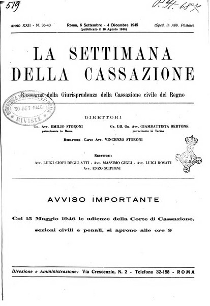 La settimana della Cassazione settimanale di giurisprudenza, legislazione, vita forense