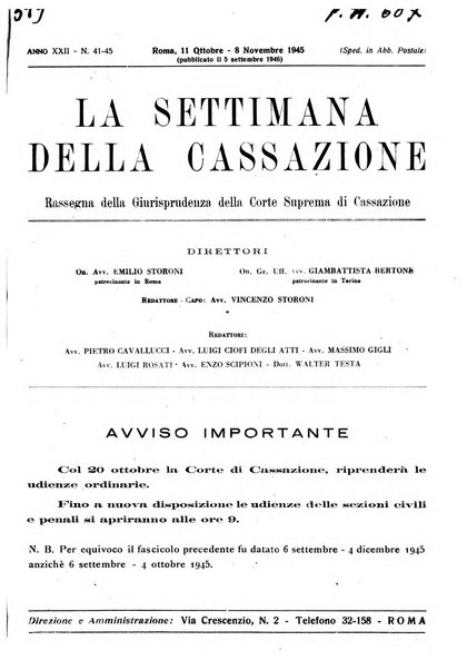 La settimana della Cassazione settimanale di giurisprudenza, legislazione, vita forense