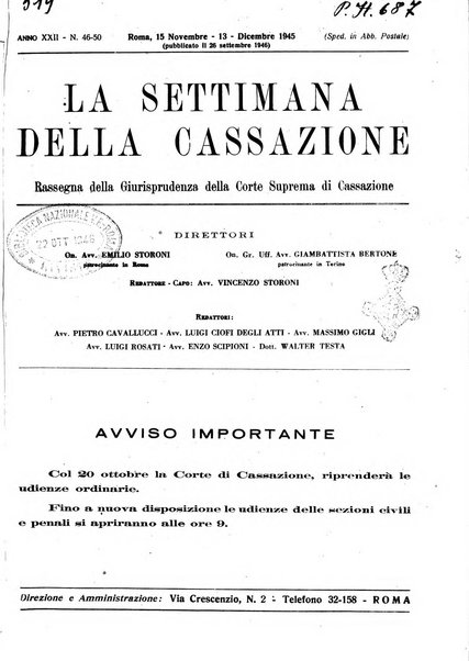 La settimana della Cassazione settimanale di giurisprudenza, legislazione, vita forense