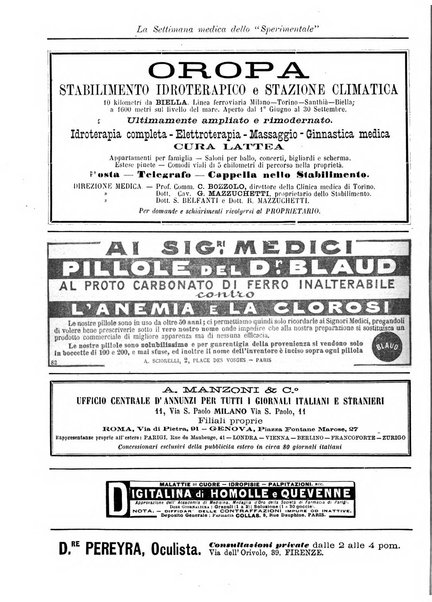 La settimana medica de Lo sperimentale organo dell'Accademia medico-fisica fiorentina