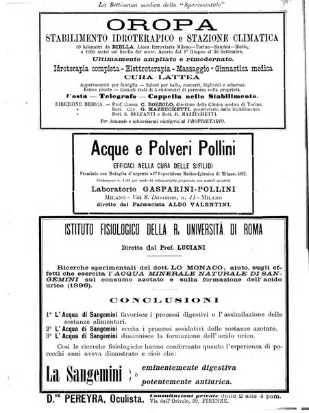 La settimana medica de Lo sperimentale organo dell'Accademia medico-fisica fiorentina