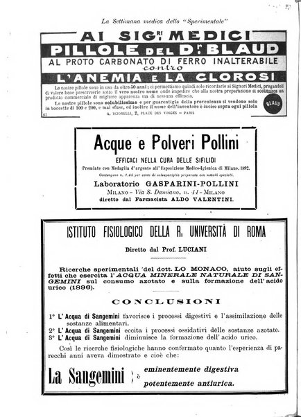 La settimana medica de Lo sperimentale organo dell'Accademia medico-fisica fiorentina