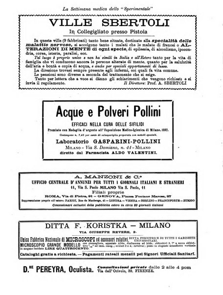 La settimana medica de Lo sperimentale organo dell'Accademia medico-fisica fiorentina