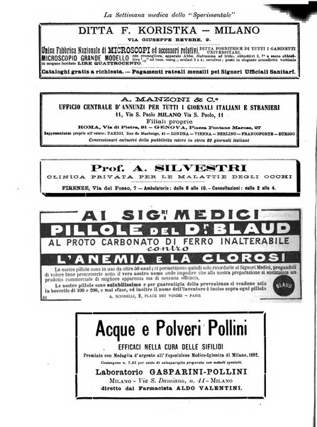 La settimana medica de Lo sperimentale organo dell'Accademia medico-fisica fiorentina