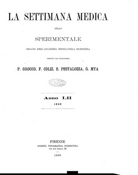 La settimana medica de Lo sperimentale organo dell'Accademia medico-fisica fiorentina