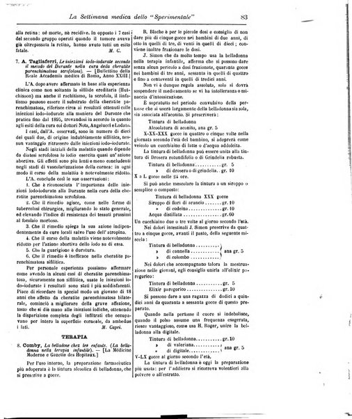 La settimana medica de Lo sperimentale organo dell'Accademia medico-fisica fiorentina