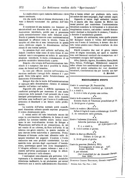 La settimana medica de Lo sperimentale organo dell'Accademia medico-fisica fiorentina