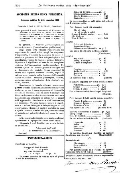 La settimana medica de Lo sperimentale organo dell'Accademia medico-fisica fiorentina