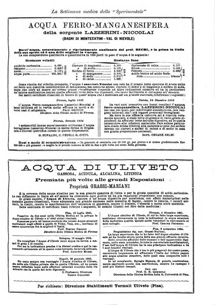 La settimana medica de Lo sperimentale organo dell'Accademia medico-fisica fiorentina