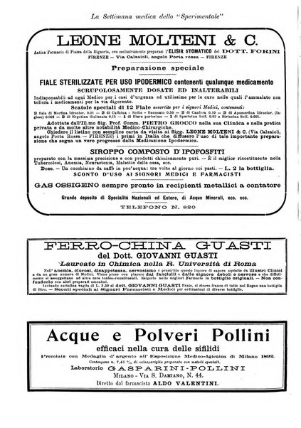 La settimana medica de Lo sperimentale organo dell'Accademia medico-fisica fiorentina