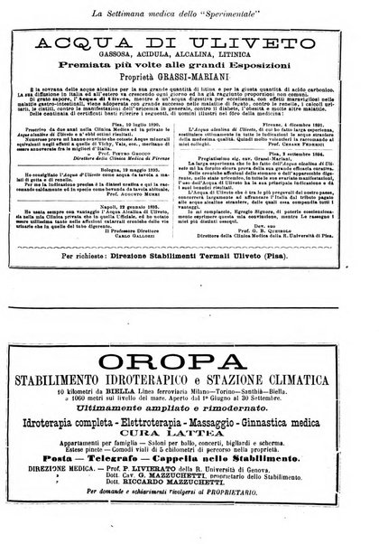 La settimana medica de Lo sperimentale organo dell'Accademia medico-fisica fiorentina