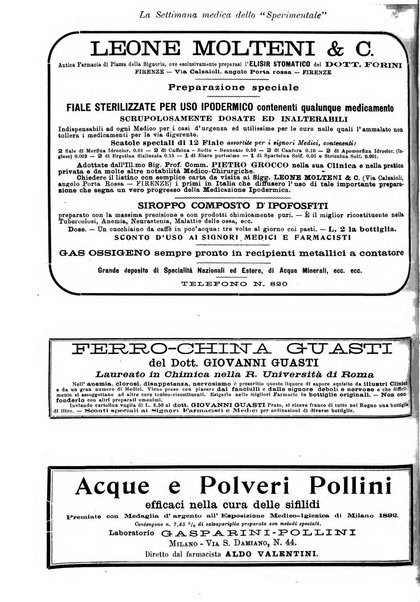 La settimana medica de Lo sperimentale organo dell'Accademia medico-fisica fiorentina