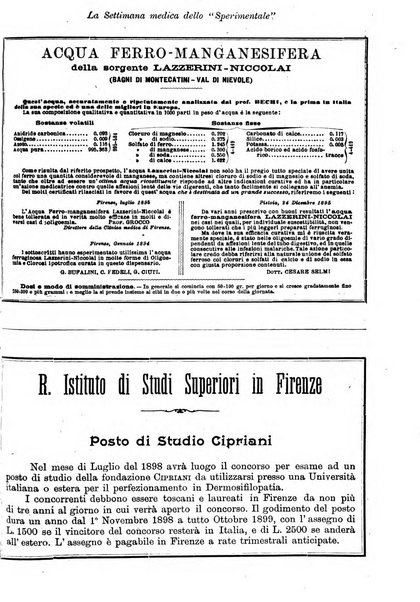 La settimana medica de Lo sperimentale organo dell'Accademia medico-fisica fiorentina