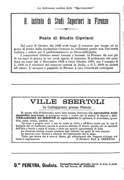 La settimana medica de Lo sperimentale organo dell'Accademia medico-fisica fiorentina