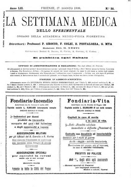 La settimana medica de Lo sperimentale organo dell'Accademia medico-fisica fiorentina