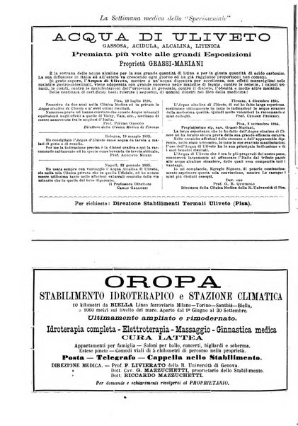 La settimana medica de Lo sperimentale organo dell'Accademia medico-fisica fiorentina