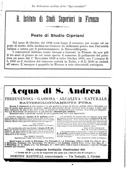 La settimana medica de Lo sperimentale organo dell'Accademia medico-fisica fiorentina