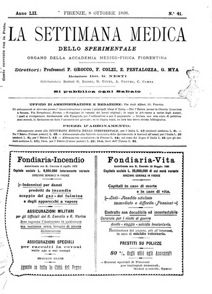 La settimana medica de Lo sperimentale organo dell'Accademia medico-fisica fiorentina