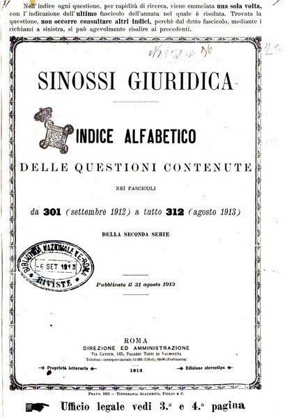 Sinossi giuridica compendio ordinato di giurisprudenza, scienza e bibliografia ...