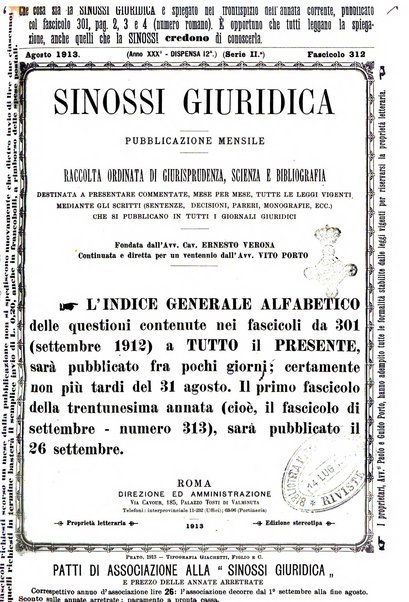 Sinossi giuridica compendio ordinato di giurisprudenza, scienza e bibliografia ...