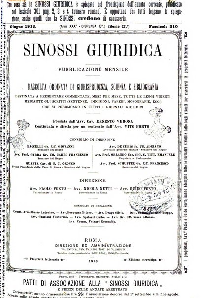 Sinossi giuridica compendio ordinato di giurisprudenza, scienza e bibliografia ...