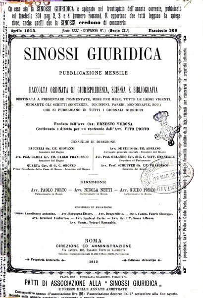 Sinossi giuridica compendio ordinato di giurisprudenza, scienza e bibliografia ...